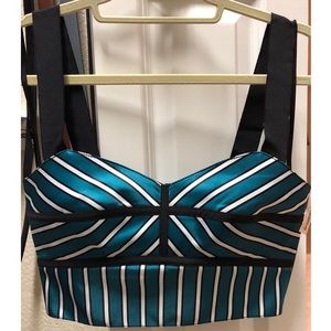 Self Portrait green stripe satin crop top